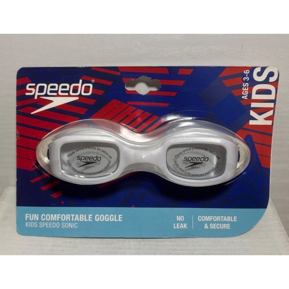 Speedo Kids Sonic Goggles Ages 3-6 Secure No-Leak Anti-Fog UV Protection White